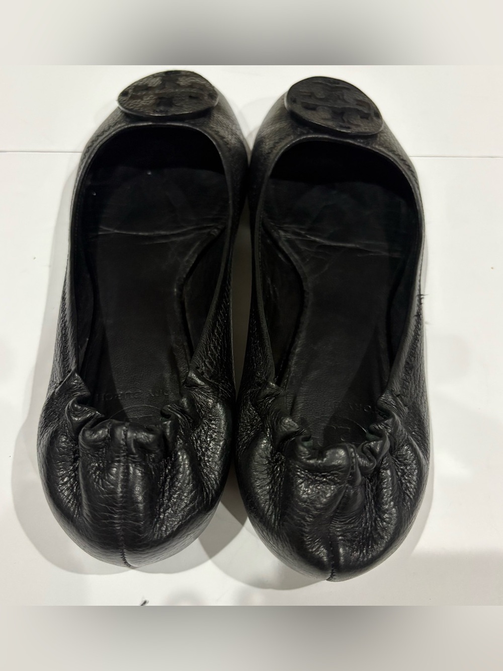 Tory Burch Reva Ballet Flats Womens 7 M Black Leather Double T Logo Shoes - Picture 4 of 10